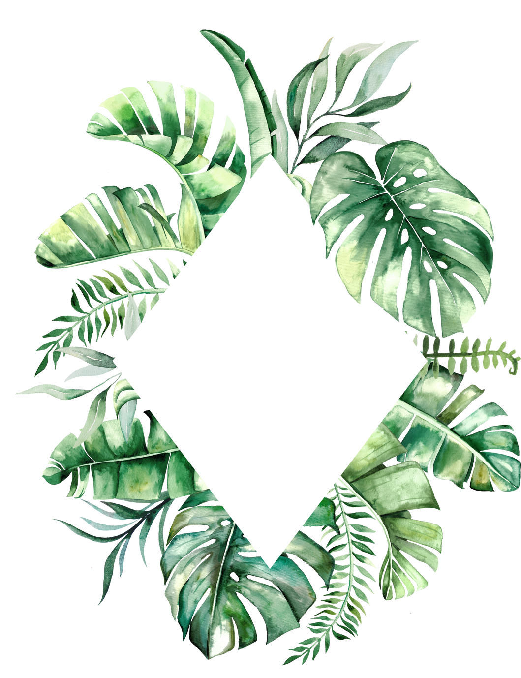 Watercolor Tropical Leaves Frame Illustration